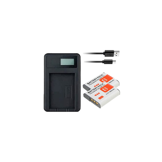 USB Battery Charger and 2 Batteries For Sony CyberShot DSC-H70 Camera