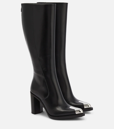 Punk leather knee-high boots