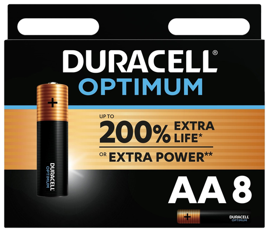 Duracell Optimum Alkaline AA Batteries - Pack of 8