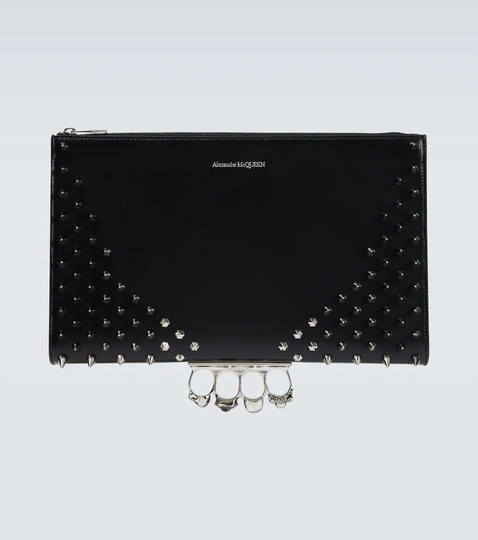 Four-Ring embellished leather clutch