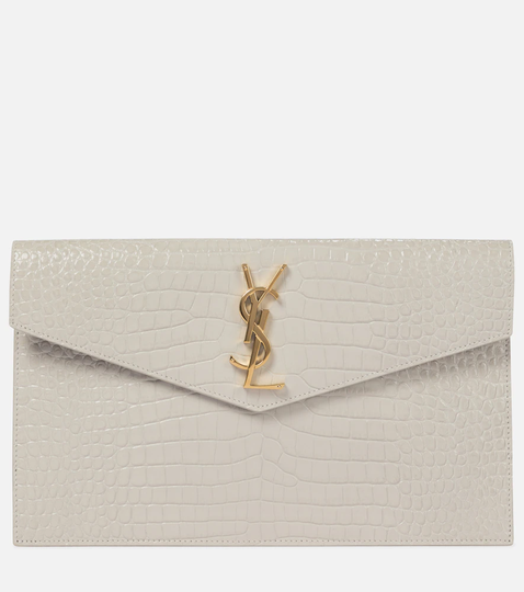 Uptown croc-effect leather clutch