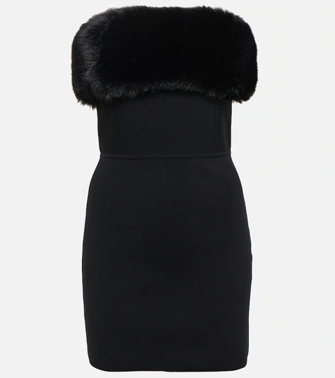Faux fur-trimmed minidress