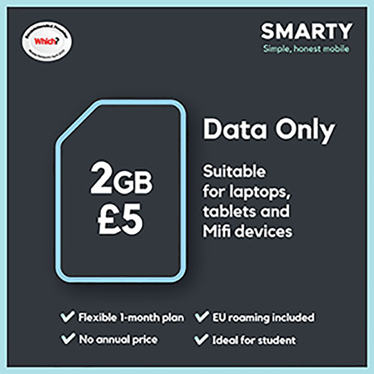 SMARTY 2GB 30 Day Pay As You Go Data Only SIM Card