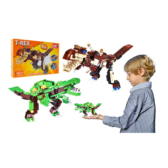 M.Y Games 3in1 Dinosaur Building Bricks Toy Set, 245Pcs - 2 Assorted Colours