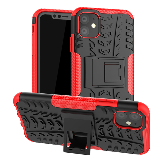 (Red) Slim Armour Shockproof Case Cover Stand + LCD Guard for Apple iPhone 11