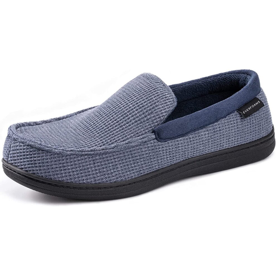 EverFoams Men's Comfort Memory Foam Moccasin Slippers - Blue - Size 7