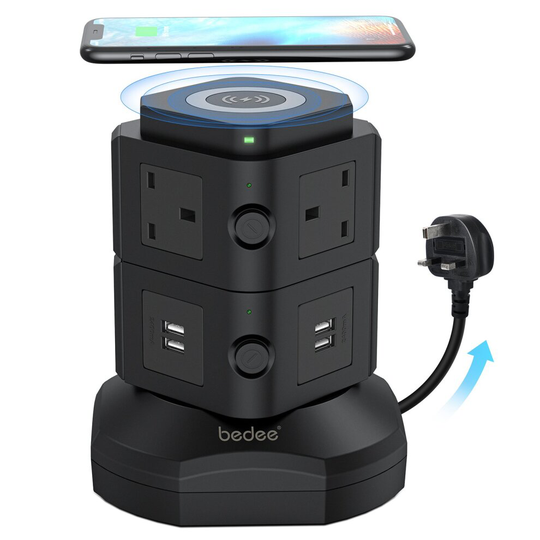 bedee Extension Lead Plug Tower 4 USB Slots, Multi Plug Power Strips