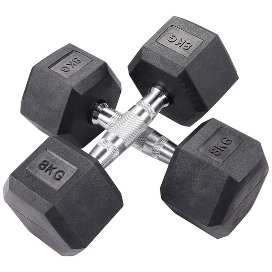 Living and Home Set of 2 Black Fitness Rubber Hex Dumbbell, 8KG