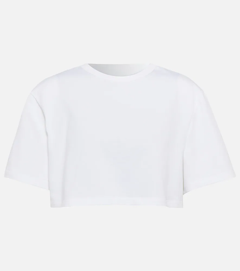 Corset-trimmed cotton cropped T-shirt