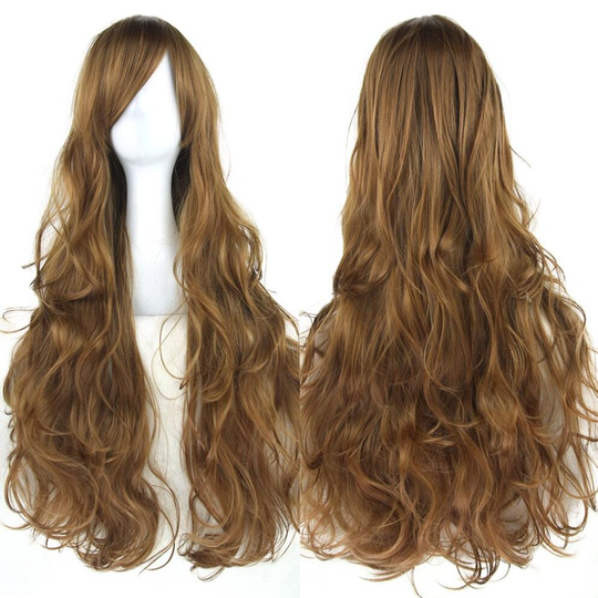 (Brown) Ladies Cosplay Fashion Long Hair Anime Full Wavy Party Costume Wig - 80cm