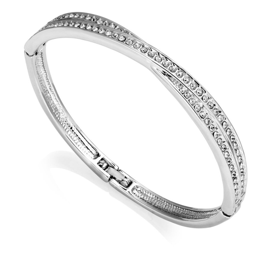 Silver Plated Crossover Bangle Created with Swarovski Crystals