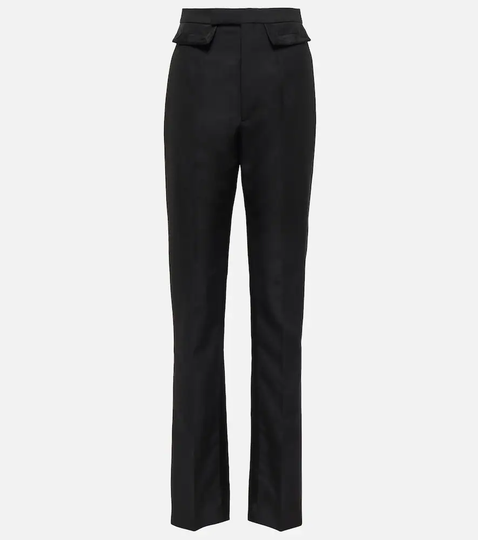 High-rise straight wool-blend pants