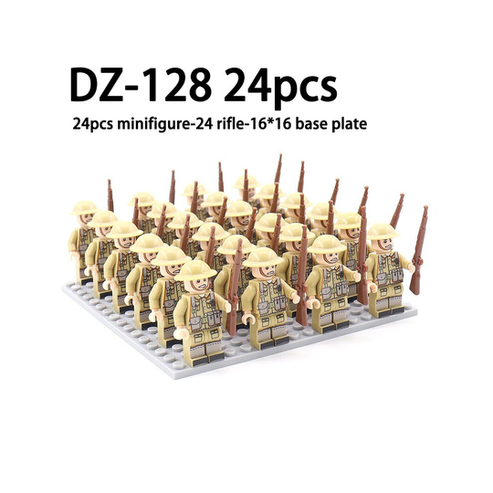 (DZ-DZ-128 24pcs) Military Building Blocks Minifigures 24pcs Assembling Rifle Models Eight-nation Phalanx Accessories Military Games Collections Puzzl