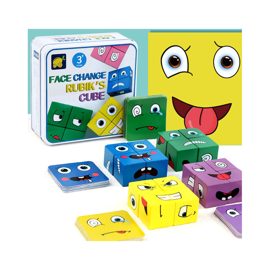 (A) Kids Puzzle Parent-Child Board Game Wooden Face Change Rubik's Cube Building Block Challenge Level Toy