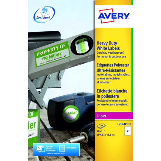 Avery Laser Heavy Duty Label 200x143.5mm 2 Per A4 Sheet White (Pack 40 Labels) L