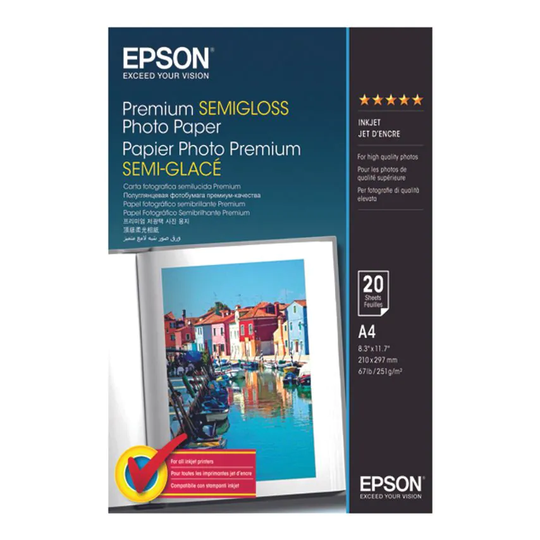 Epson A4 Premium Semi-Gloss Photo Paper (Pack of 20) C13S041332