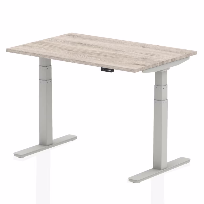 Dynamic Air 1200/800 Grey Oak Height Adjustable Desk with Silver Legs