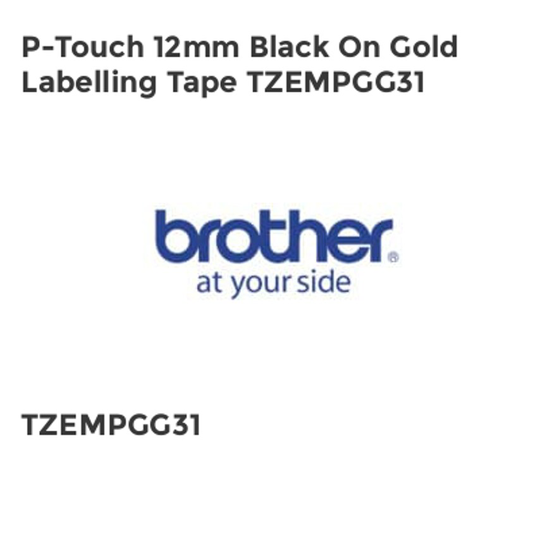 Brother P-Touch 12mm Black On Gold Labelling Tape TZEMPGG31