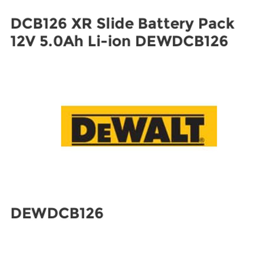 DeWalt DCB126 XR Slide Battery Pack 12V 5.0Ah Li-ion DEWDCB126