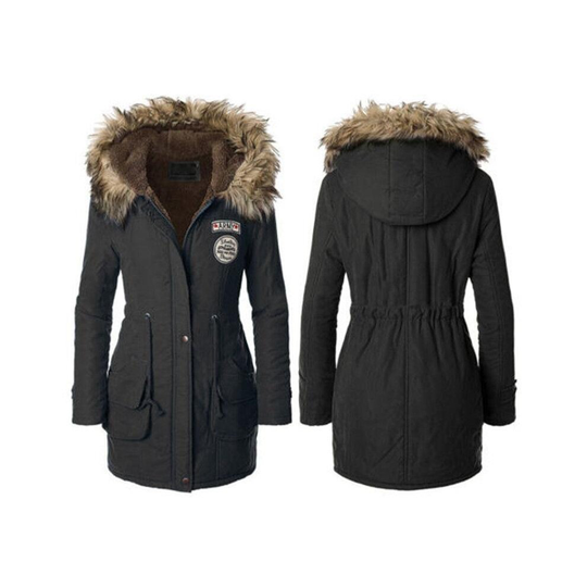 (Black, 5XL / UK Size 22-24) Womens Faux Fur Trim Hood Long Winter Parka Coat