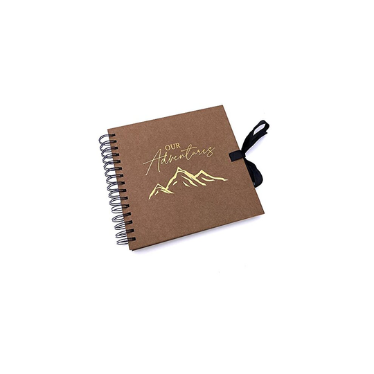 Our Adventures Brown Scrapbook, Guest Book Or Photo Album with Gold Script