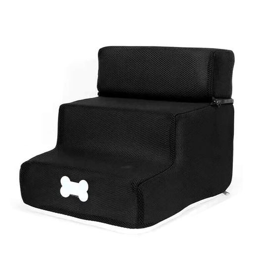 (Black) Pet Dog Ladder 3 Step Soft Stairs Lightweight Washable Cover Ramp Removable Top