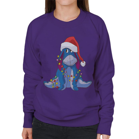 (L, Purple) Disney Christmas Eeyore Tangled In Festive Lights Women's Sweatshirt