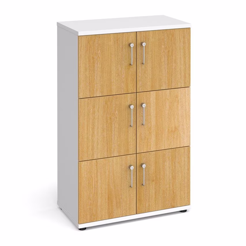 Dams Wooden Storage Lockers 6 Door - White with Beech Doors