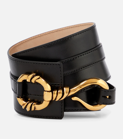 Hook embellished leather waist belt