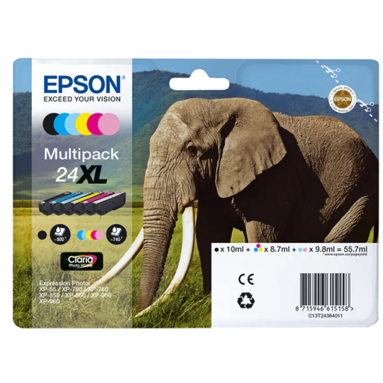 Epson Epson 24 Elephant Colour Standard Capacity Ink Cartridge 6 x 5ml Multipack