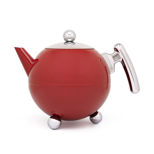 Bredemeijer Teapot Double Wall Bella Ronde Design 1.2L in Red Chrome with Chrome