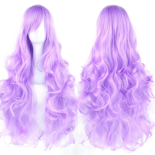 (Lilac) Ladies Cosplay Fashion Long Hair Anime Full Wavy Party Costume Wig - 80cm
