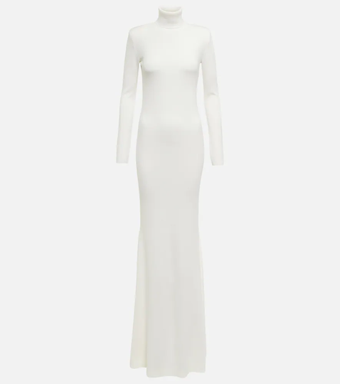 high-neck wool maxi dress