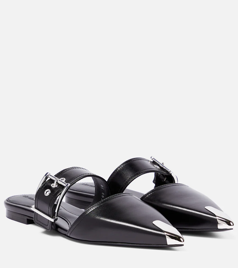 Punk leather mules