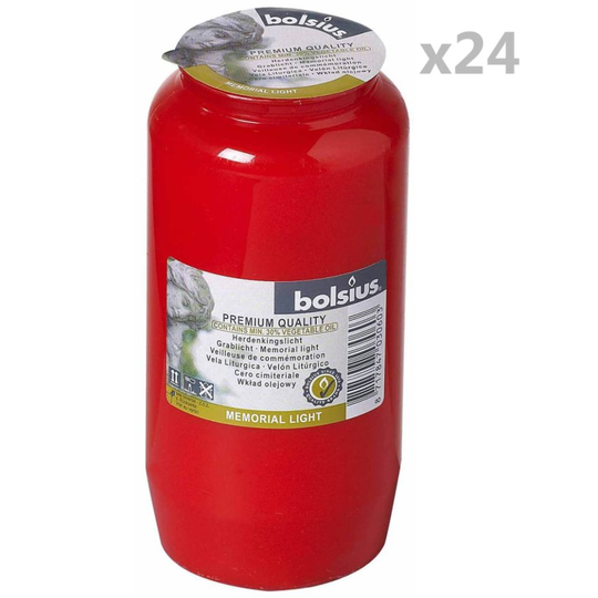 Bolsius 24x Memorial Grave Graveyard Lights Compo No 7 Red Remembrance Candles