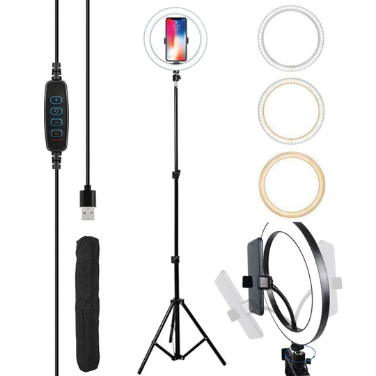 Selfie Flash LED Ring Light with 2.1M Tripod Stand Phone Camera Holder - 210 cm