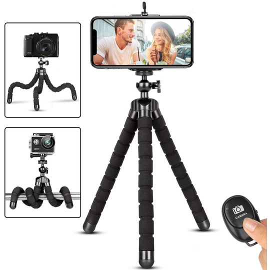 Phone Tripod, Flexible iPhone Tripod and Portable Adjustable Tripod with Wireless Remote and Universal Clip Mount Camera Tripod,Travel Tripod