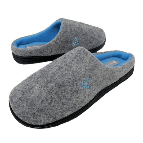 (8, Grey) Dunlop Houston Men's Memory Foam Mule Slippers