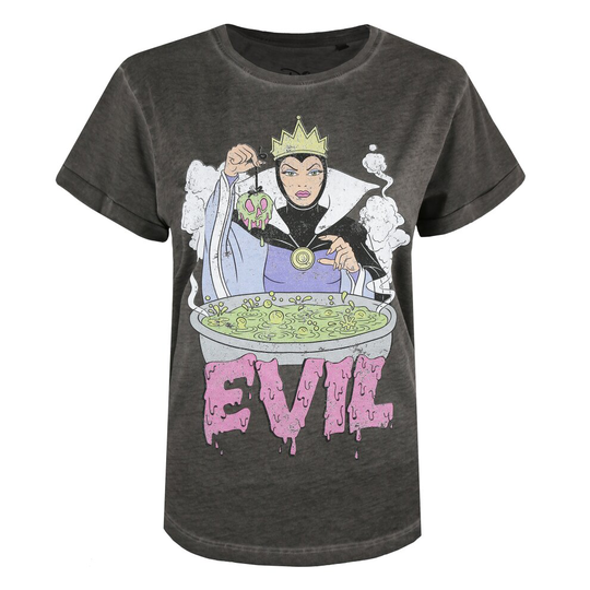 (XLG, VINTAGE WASH CHARCOAL) Disney Ladies - Snow White Evil - T-shirt