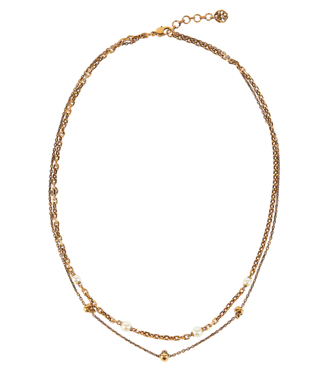 Faux pearl skull necklace