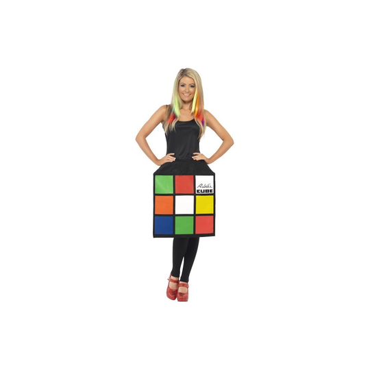 Smiffy's Women's Rubik's Cube Costume, 3d Cube Dress, Size: 12-14, Colour: - costume cube rubiks dress fancy ladies 80s womens 3d smiffys
