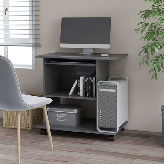 Computer Desk High Gloss Grey 80x50x75 cm Chipboard