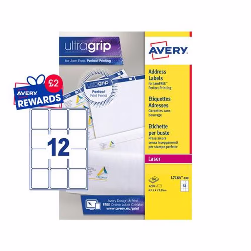 Avery Laser Address Label 63.5x72mm 12 Per A4 Sheet White (Pack 1200 Labels) L71
