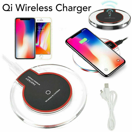 (Black) Fast Qi Wireless Charger Charging Pad For Samsung iPhone 12 11 Xs Xr S21 S8 S10+