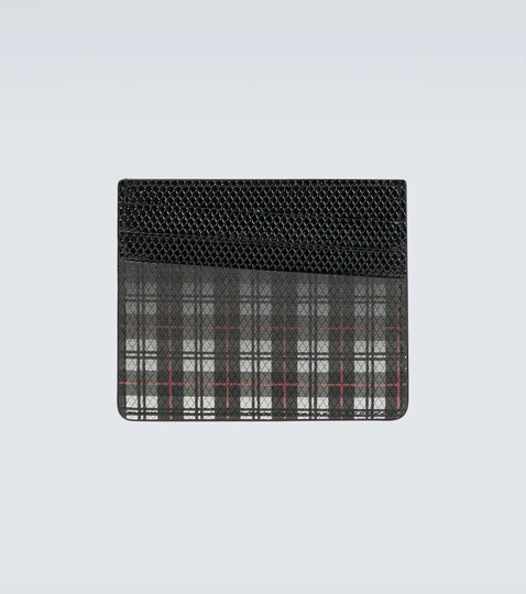 Checked leather card holder