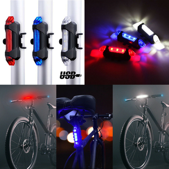 (Red) LED Bike Tail Light USB Rechargeable Bicycle Rear Night Light Cycling Lamp