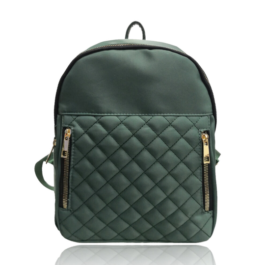 (Khaki) New Womens Quilted Rucksack Girls Designer Style Nylon Backpack