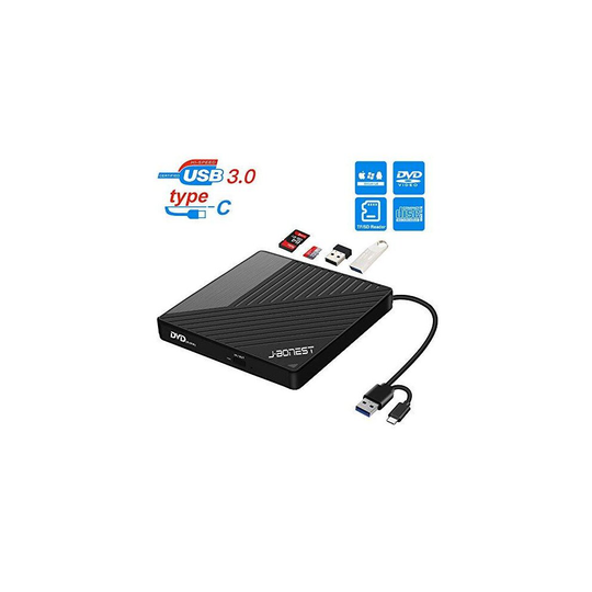 External DVD CD Drive USB3.0 Type C with SD/TF Card Reader Portable Disk Burner Player Writer Low Noise High Speed Data Transfer for Laptop, Desktop