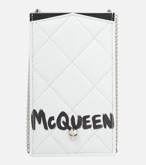 Graffiti leather crossbody phone pouch