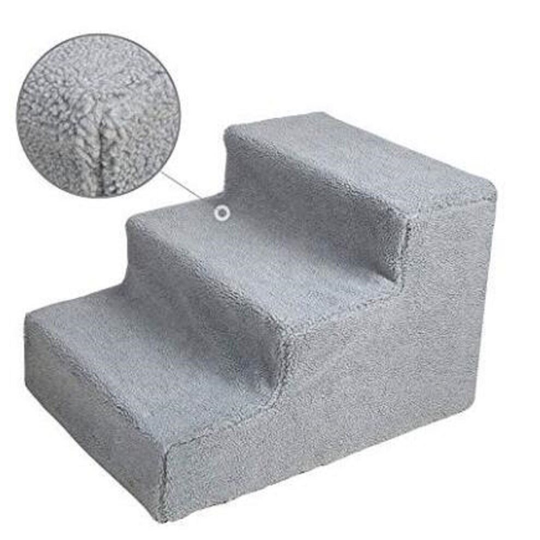 (Grey, 45x35x30cm) Pet 3 Step Stairs Soft Washable Cover Dog Puppy Folding Portable Ladder